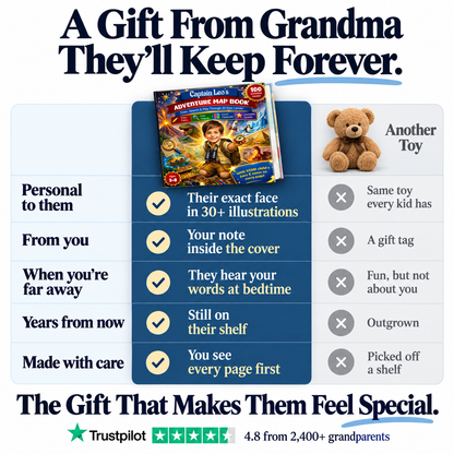 Captain Adventure Map Book vs. a teddy bear — a gift from Grandma they'll keep forever